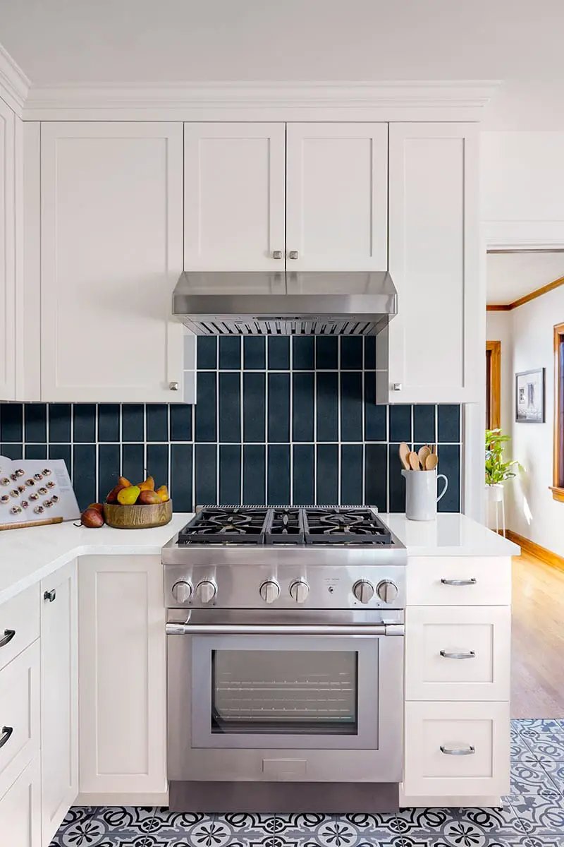 Bay Blue Glazed Tile 4x12 Glossy Ceramic Mosaics in a finished room
