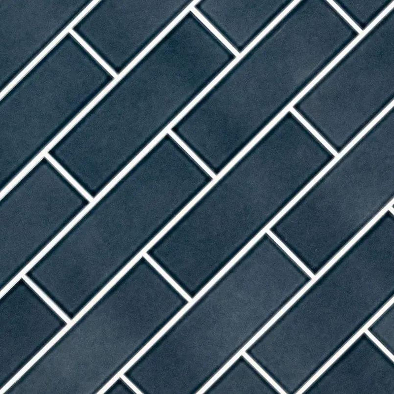 Bay Blue Glazed Tile 4x12 Glossy Ceramic Mosaics angled view