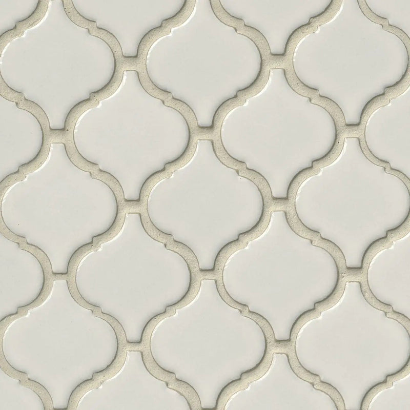 Bianco Arabesque Tile Glossy Pattern Porcelain Mosaics close up