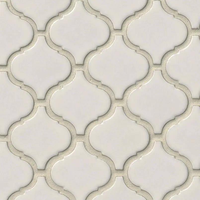 Bianco Arabesque Tile Glossy Pattern Porcelain Mosaics close up