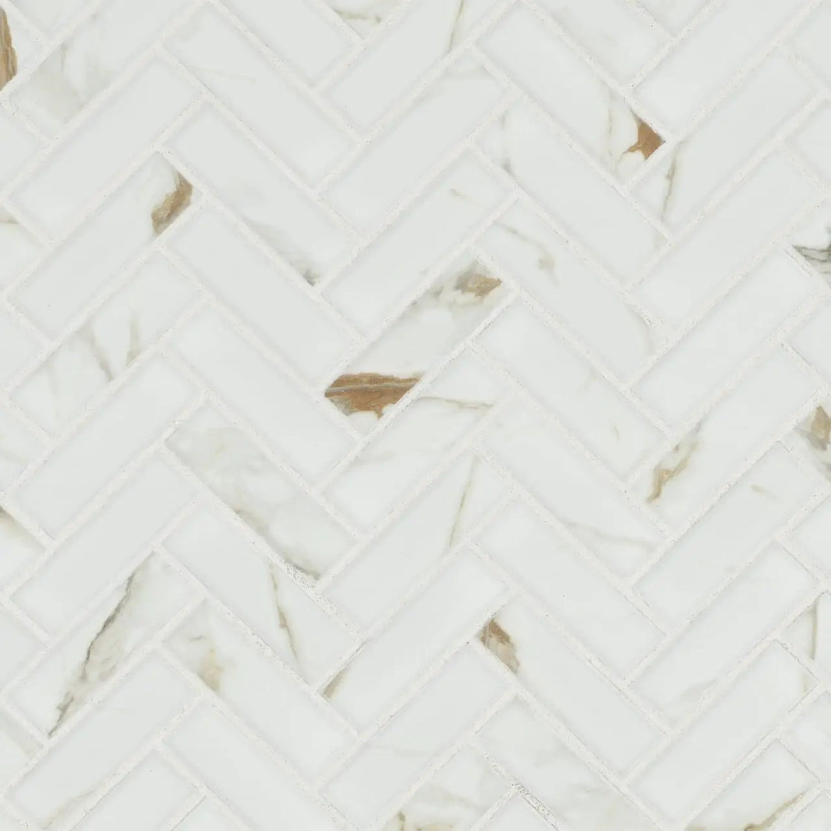 Calacatta Gold Matte 1x3 Herringbone Porcelain Mosaics by MSI Surfaces