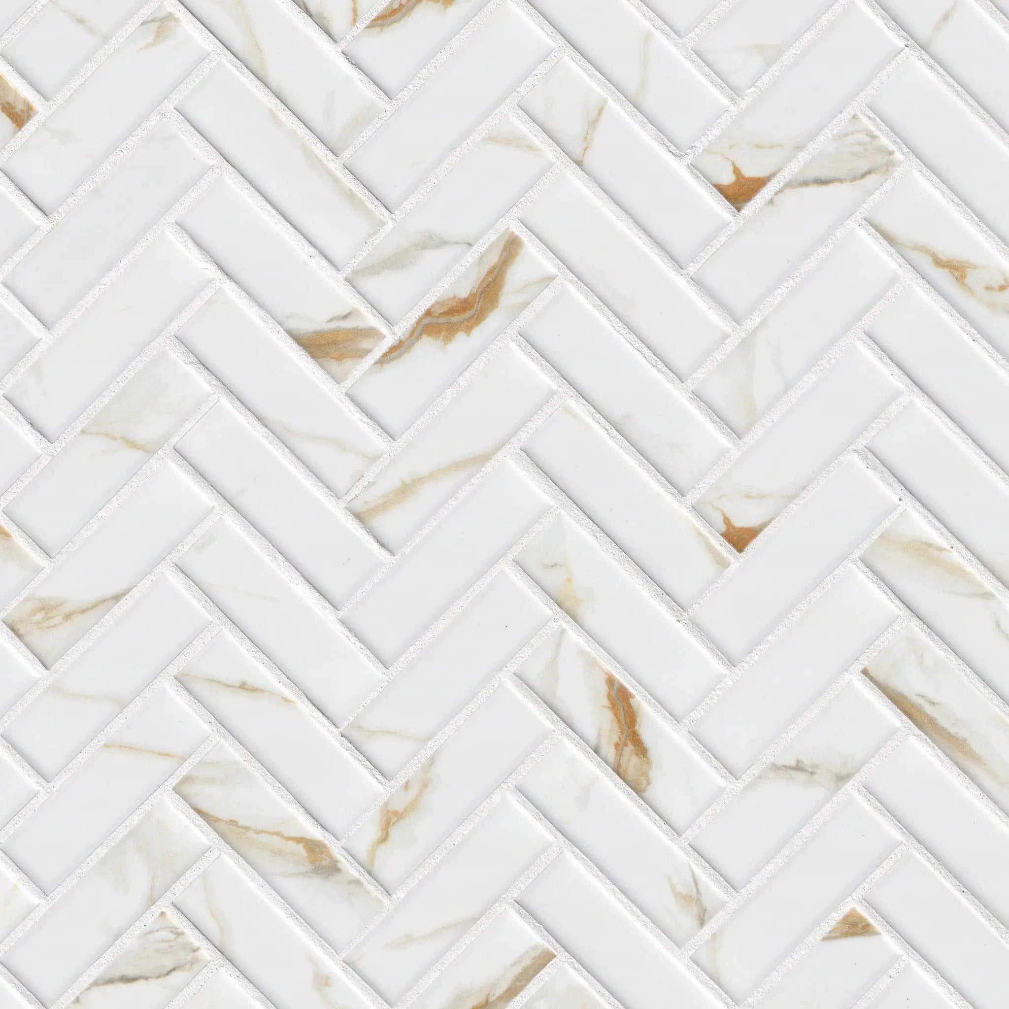 Calacatta Gold Matte 1x3 Herringbone Porcelain Mosaics by MSI Surfaces