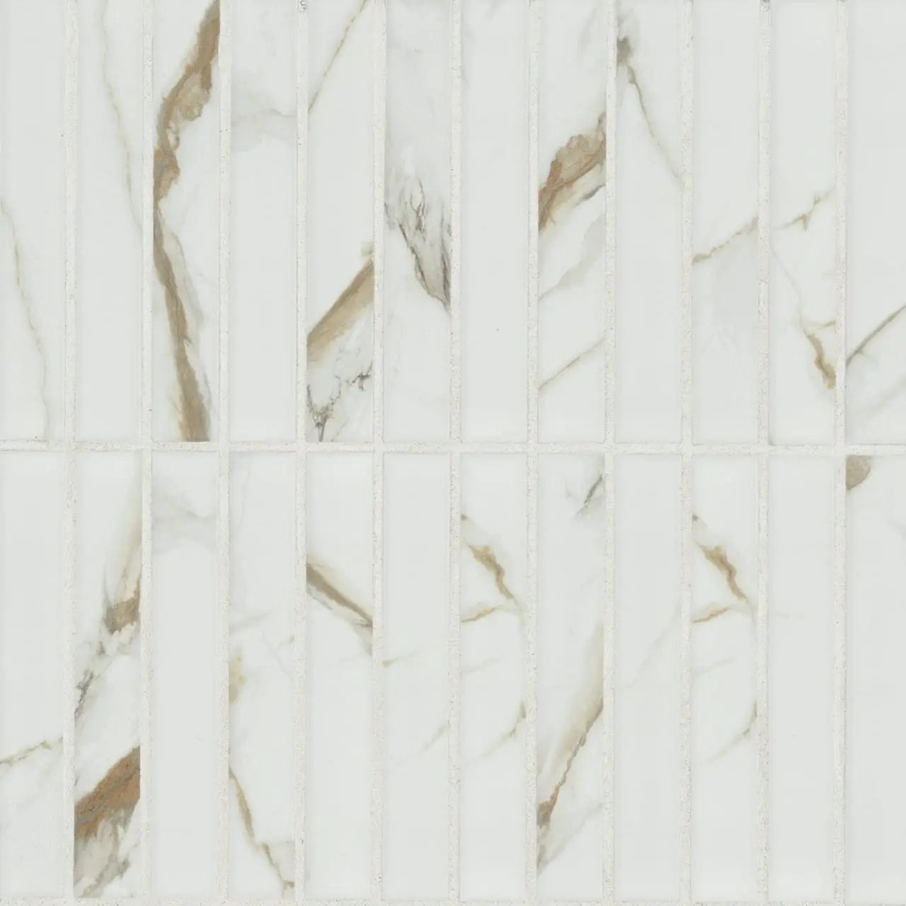 Calacatta Gold Matte 1x6 Stack Pattern Porcelain Mosaics close up