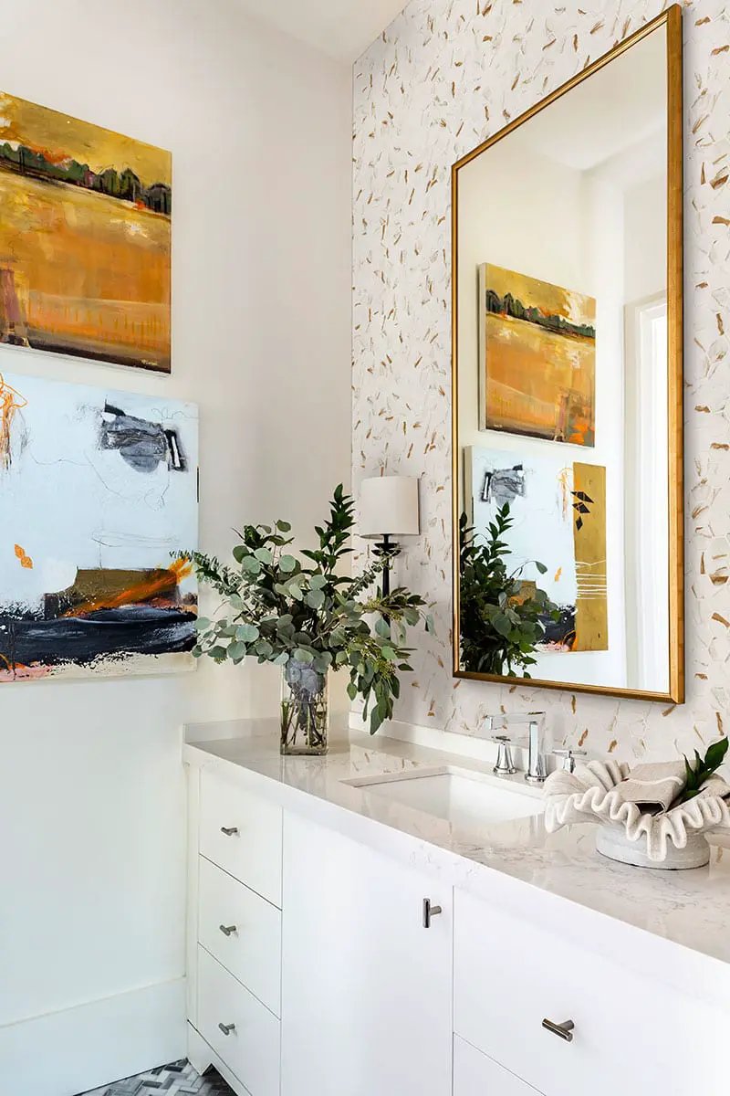 Calacatta Gold Matte 2" Hexagon Porcelain Mosaics in a finished room