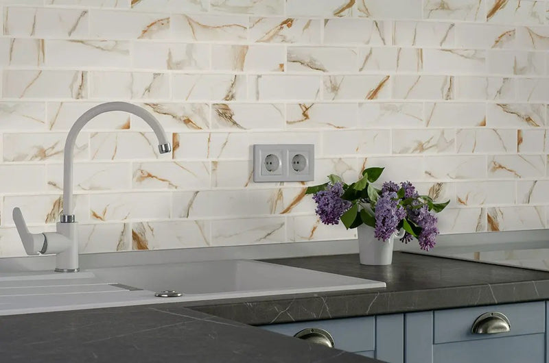 Calacatta Gold Matte Subway Tile 2x6 Porcelain Mosaics by MSI Surfaces