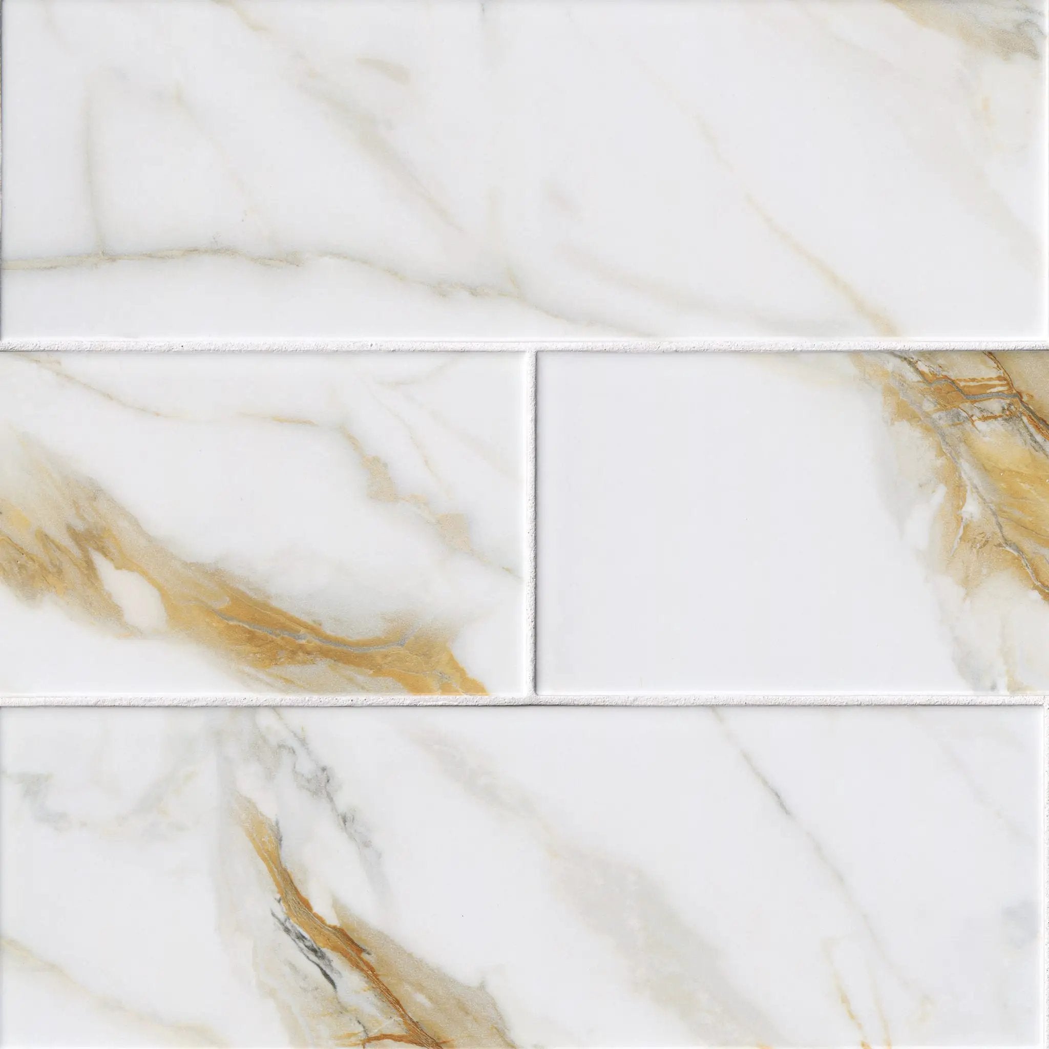 Calacatta Gold Matte Subway Tile 4x12 Porcelain Mosaics close up
