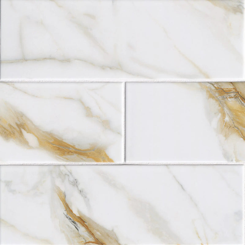 Calacatta Gold Matte Subway Tile 4x12 Porcelain Mosaics close up