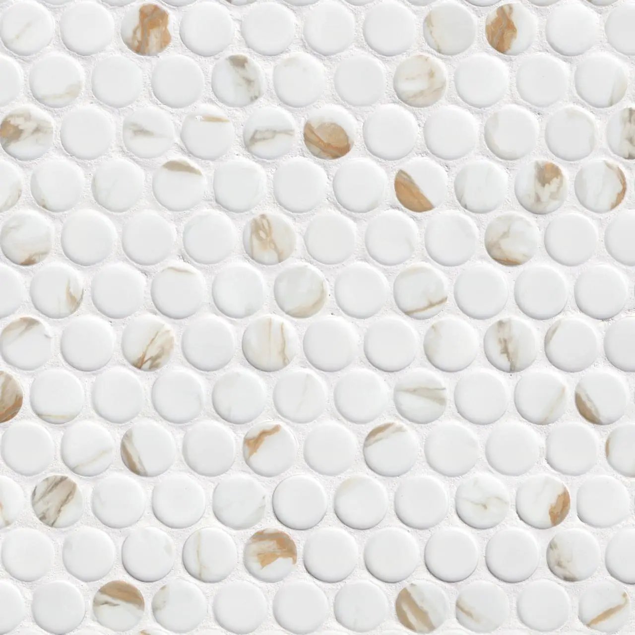 Calacatta Gold Matte Round Porcelain Mosaics close up