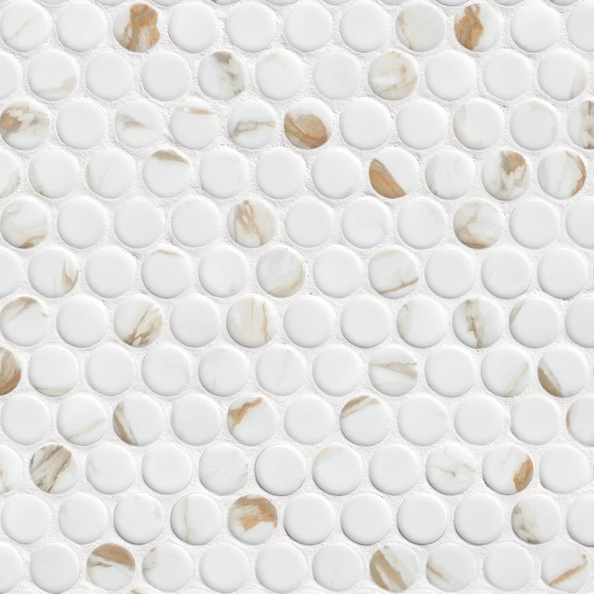 Calacatta Gold Matte Round Porcelain Mosaics close up