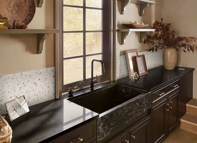 Calacatta Gold Matte Round Porcelain Mosaics in a finished room