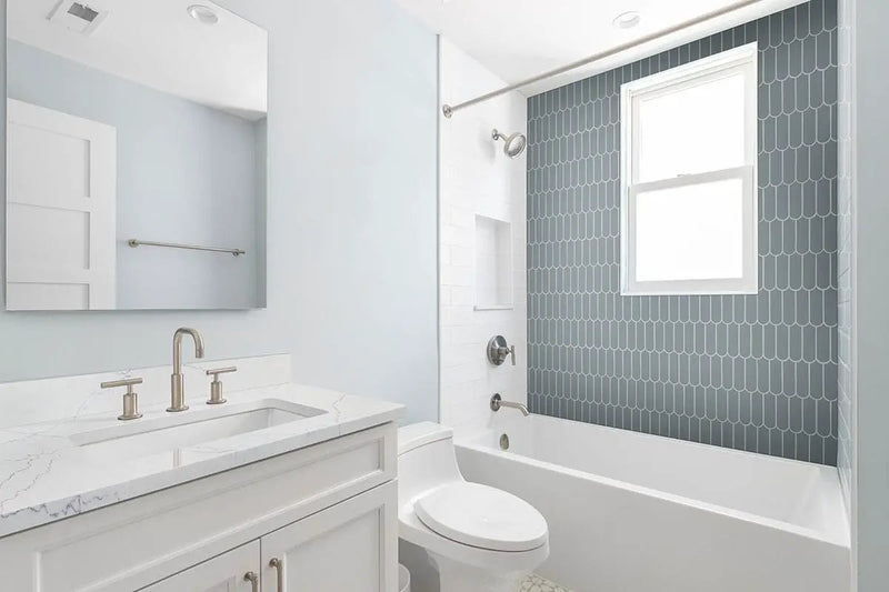 Cielo Azul Scallop Glossy Pattern Porcelain Mosaics in a finished room
