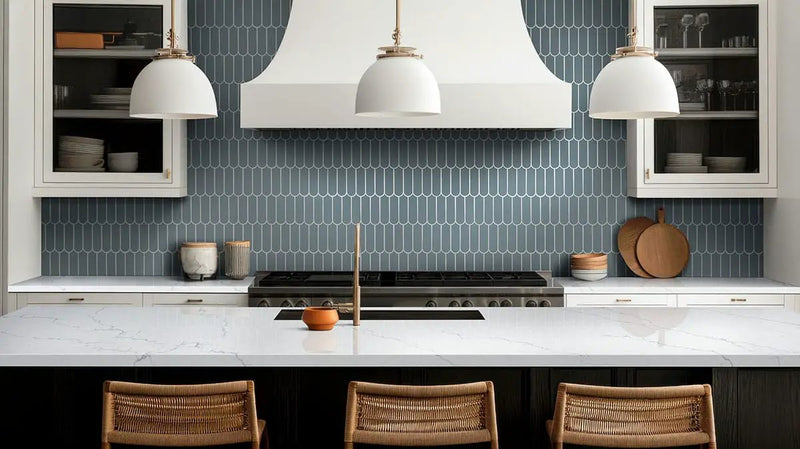 Cielo Azul Scallop Glossy Pattern Porcelain Mosaics in a finished room