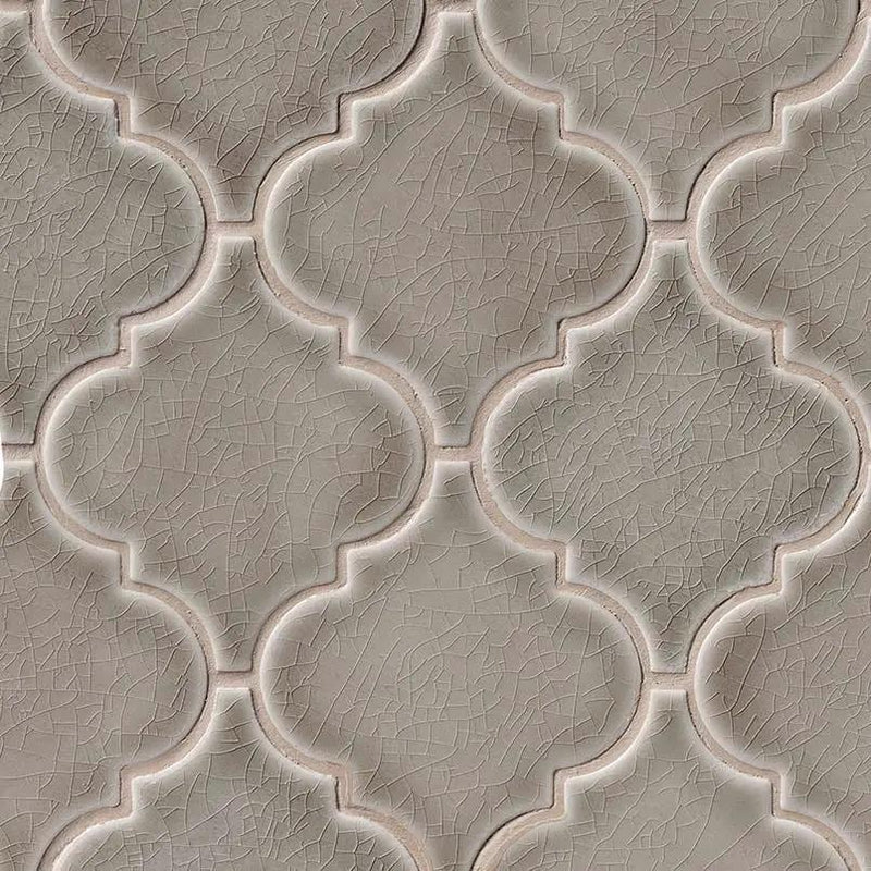 Dove Gray Arabesque Tile Glossy Pattern Ceramic Mosaics close up