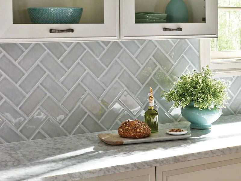 Morning Fog Subway Tile 3x6 Glossy Ceramic Mosaics in a finished room