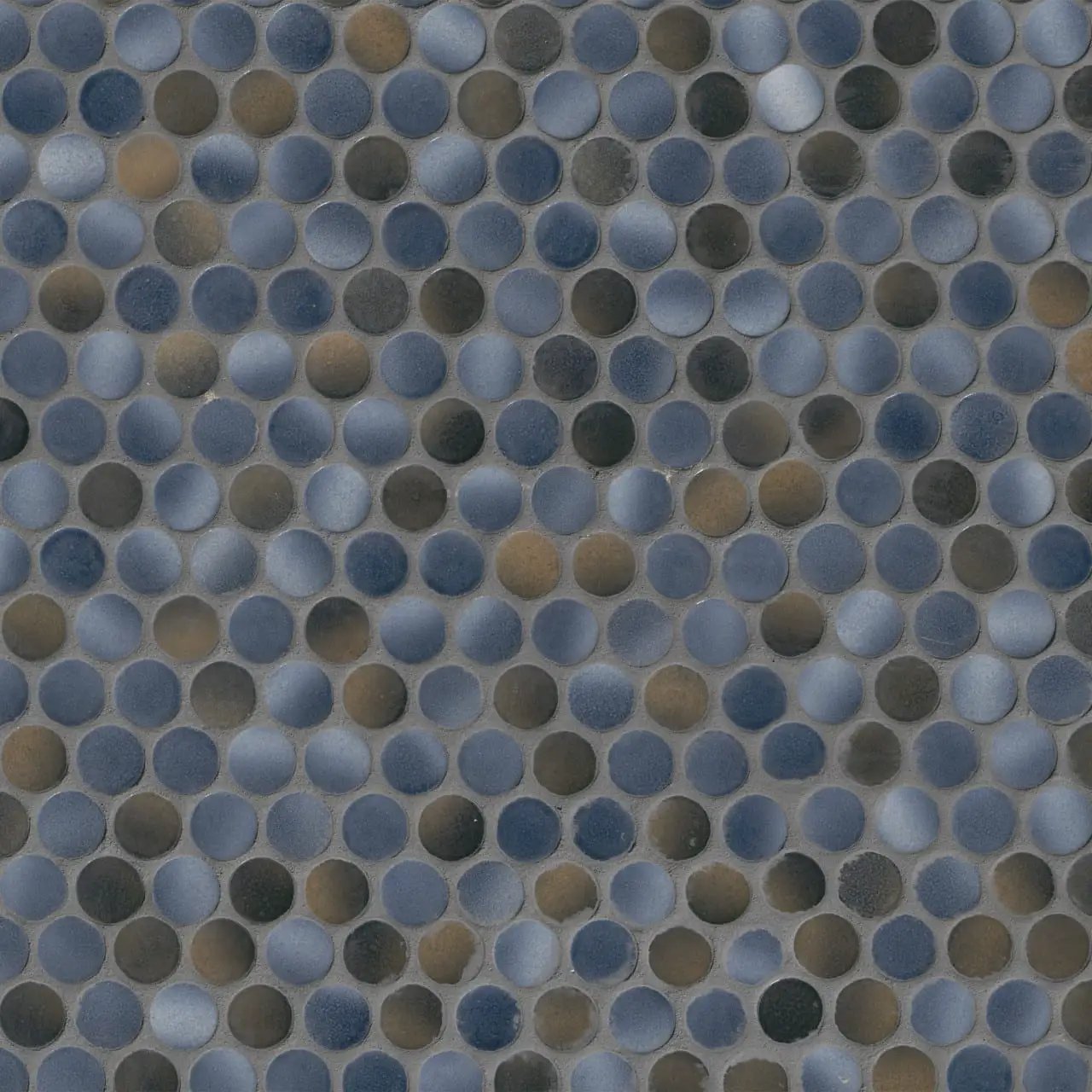 Penny Round Azul Glossy Porcelain Mosaics close up