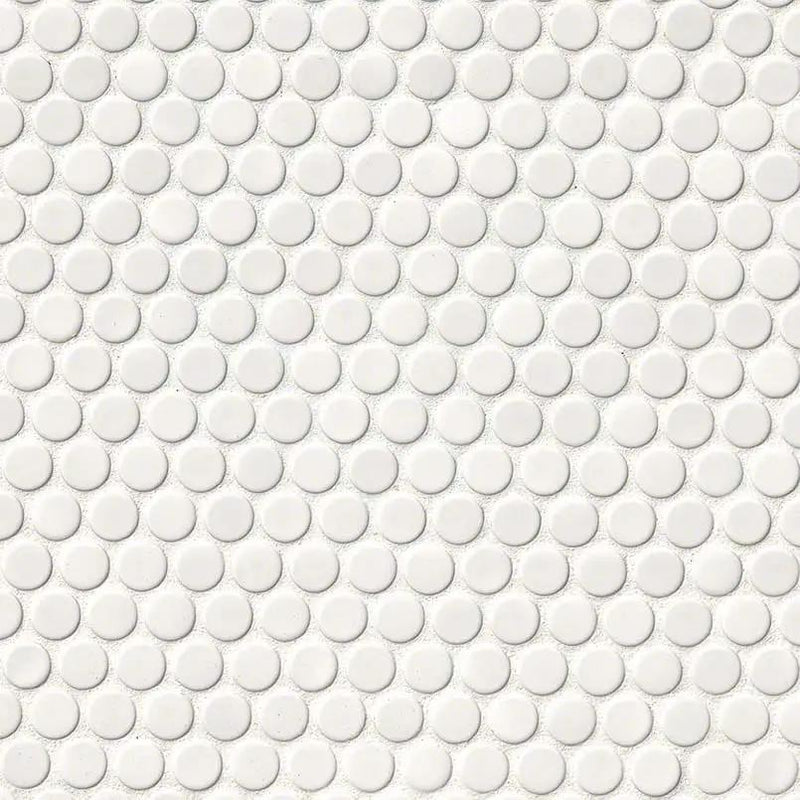 White Glossy Penny Round Mosaic Porcelain close up