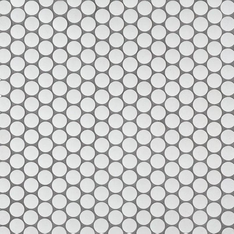 Penny Round Bianco 6mm Matte Porcelain Mosaics close up