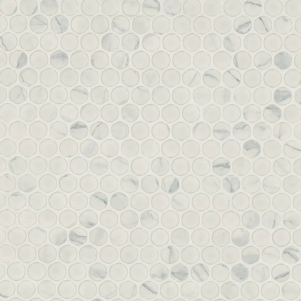 Carrara Matte Penny Round Porcelain Mosaics close up