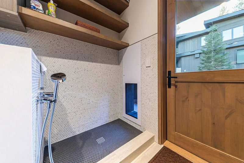 Carrara Matte Penny Round Porcelain Mosaics in a finished room