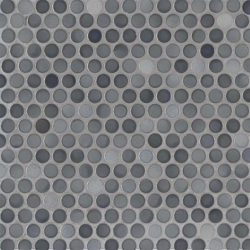 Penny Round Grigio Mix Glossy Porcelain Mosaics close up