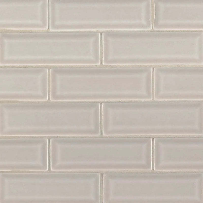 Portico Pearl Beveled Tile Glossy Ceramic Mosaics 2x6 close up