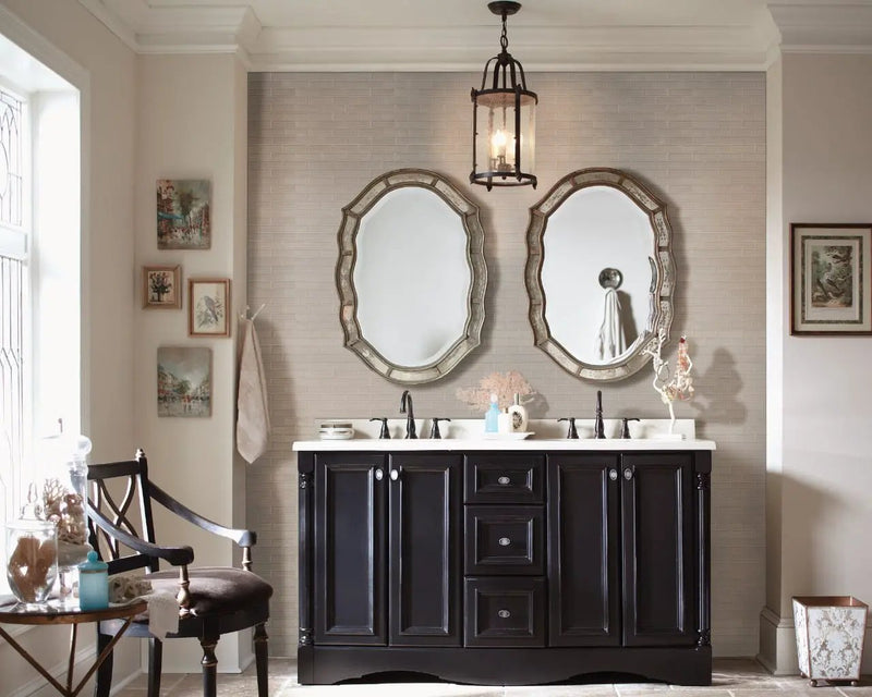 Portico Pearl Beveled Tile Glossy Ceramic Mosaics 2x6 in a finished room