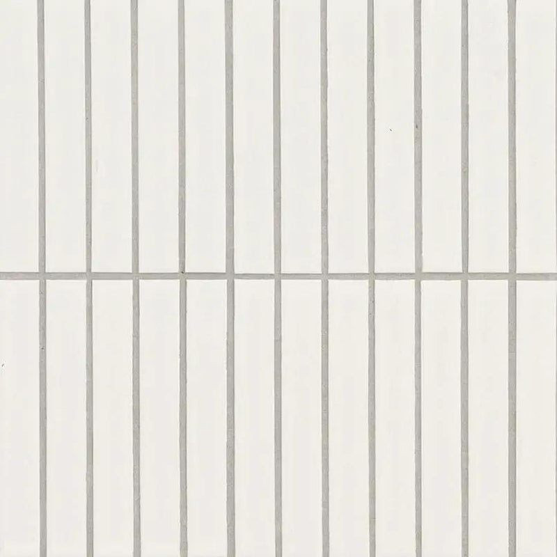 White Matte 1x6 Stack Pattern Porcelain Mosaics close up