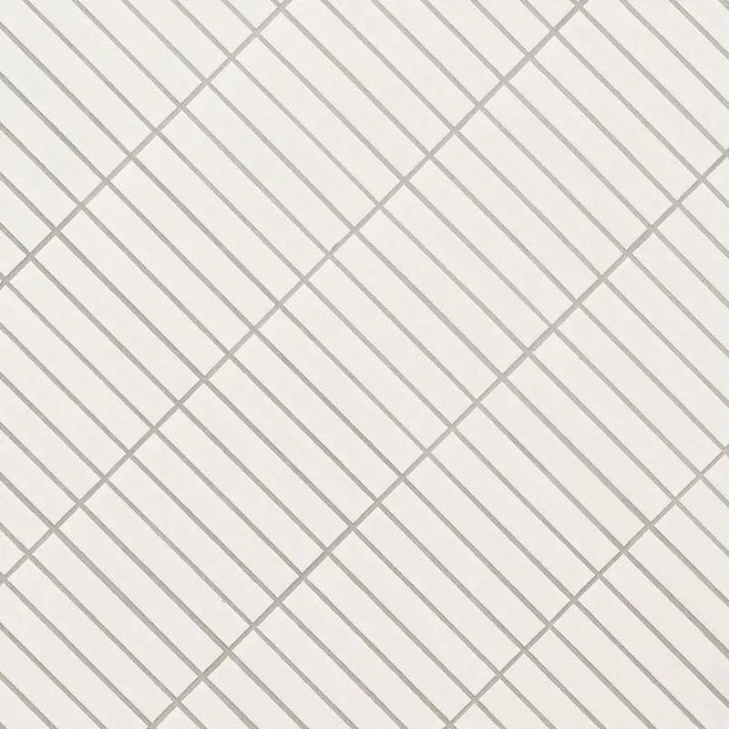 White Matte 1x6 Stack Pattern Porcelain Mosaics angled view