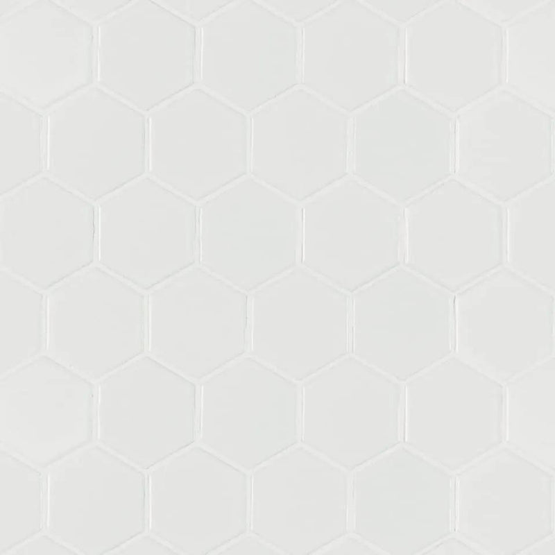 White Matte 2” Hexagon Mosaic Tile Porcelain 2x2 close up