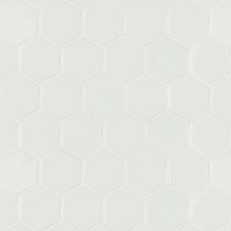 White Matte 2” Hexagon Mosaic Tile Porcelain 2x2 close up