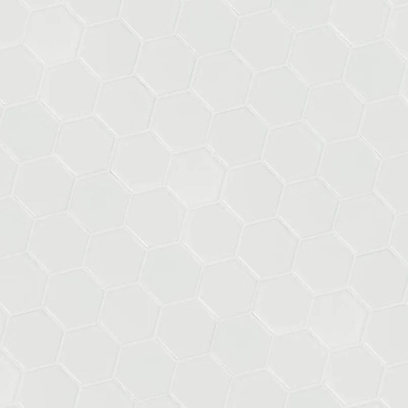 White Matte 2” Hexagon Mosaic Tile Porcelain 2x2 angled view