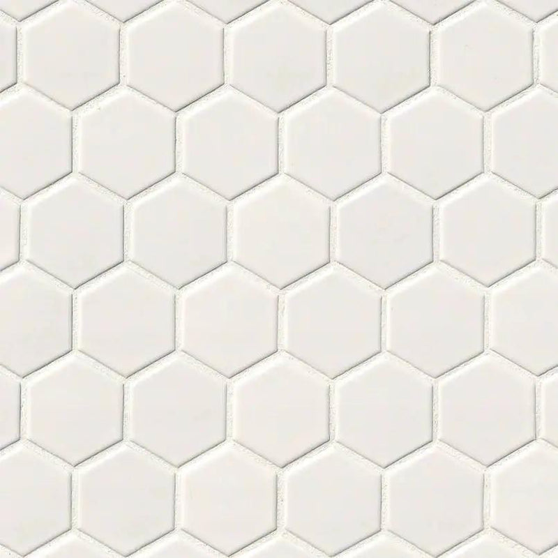 White Glossy 2” Hexagon Mosaic Tile Porcelain 2x2 close up
