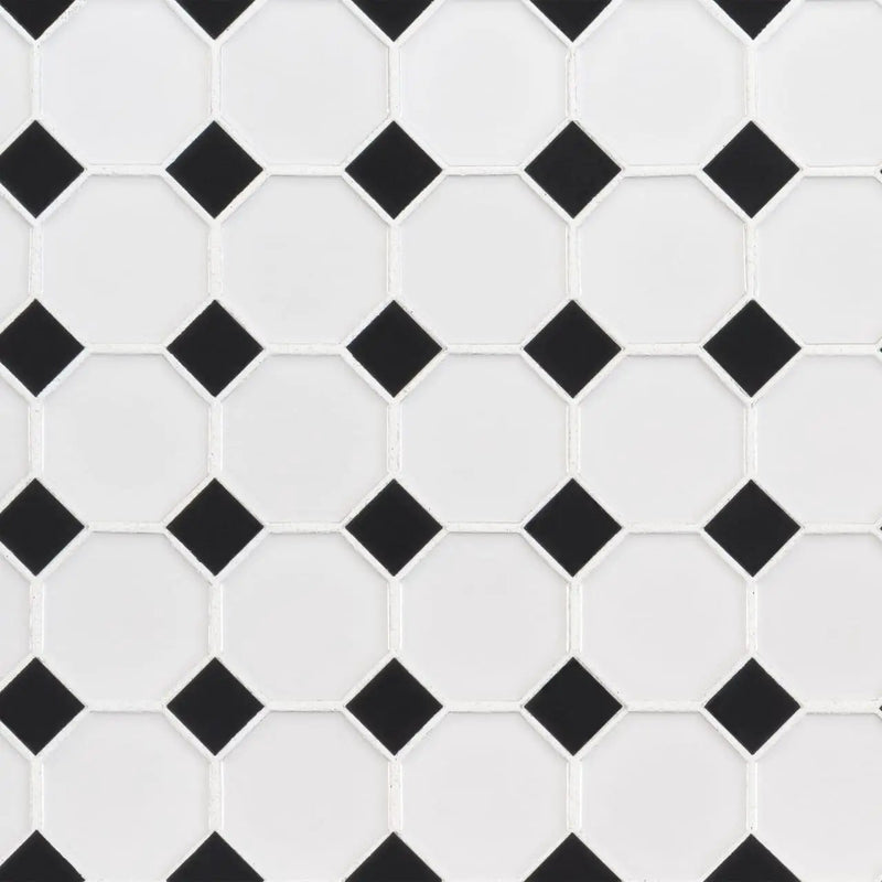 Retro Octagon Bianco 6mm Glossy Pattern Porcelain Mosaics close up