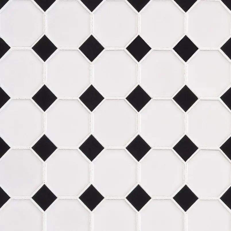 Retro Octagon Bianco 6mm Glossy Pattern Porcelain Mosaics close up