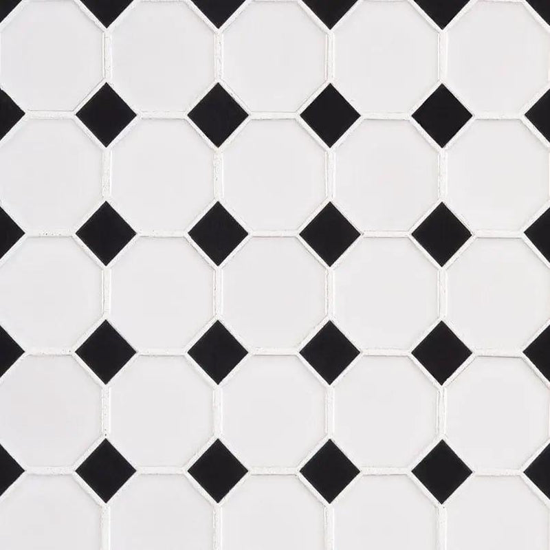Retro Octagon Bianco 6mm Glossy Pattern Porcelain Mosaics close up