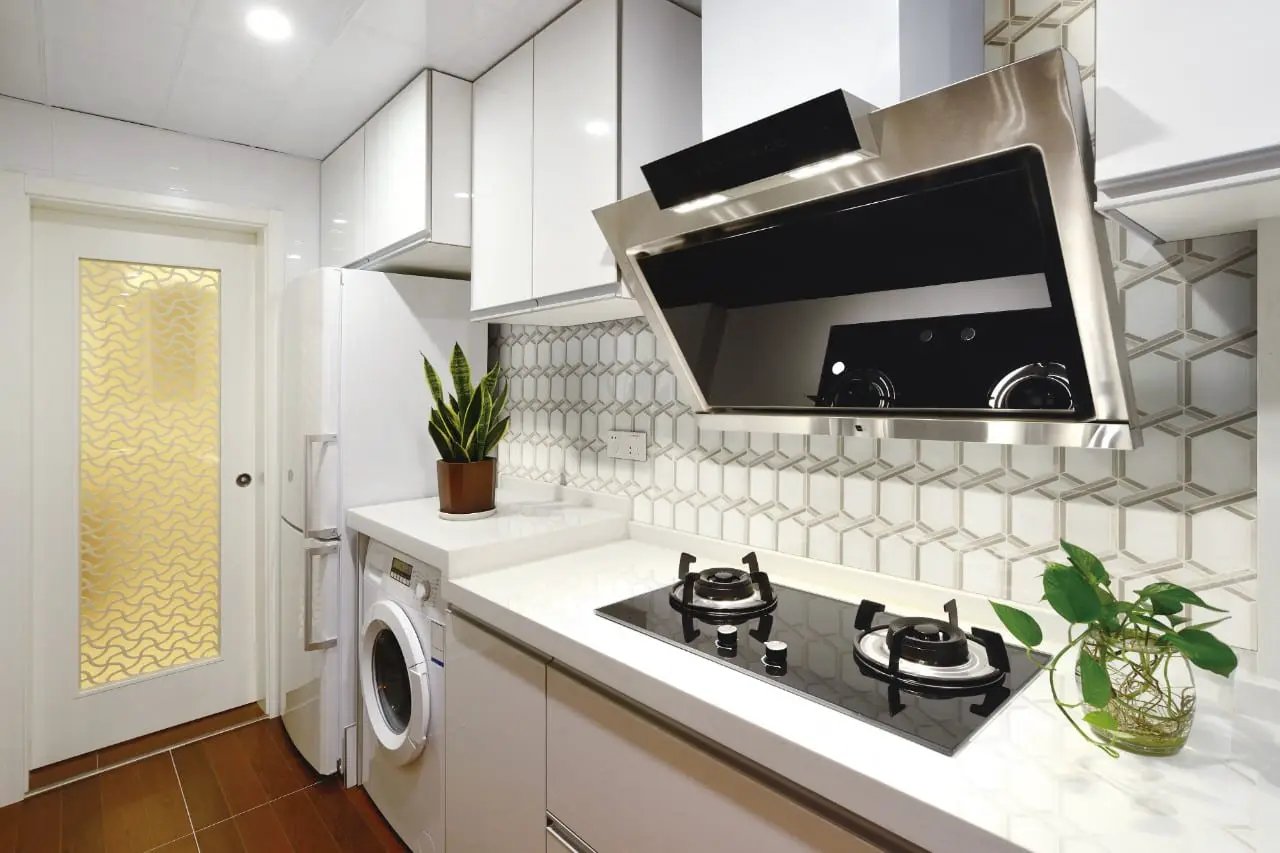 Retro Octagon Bianco 6mm Glossy Pattern Porcelain Mosaics in a finished room