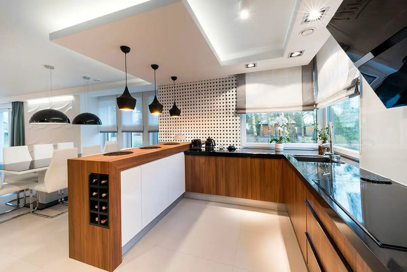 White And Black Matte Octagon Pattern Porcelain Mosaics in a finished room
