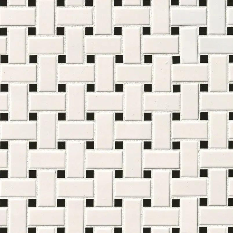 White And Black Matte Basket Weave Mosaic Basketweave Pattern Porcelain close up