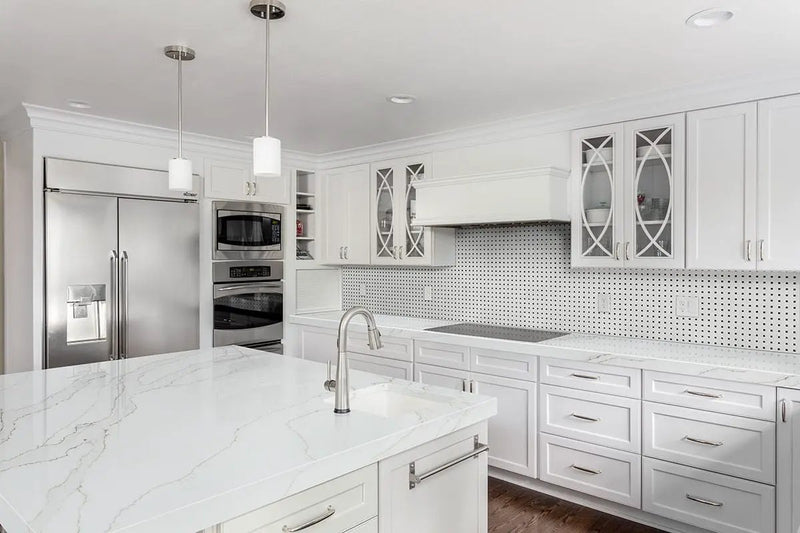 White And Black Matte Basket Weave Mosaic Basketweave Pattern Porcelain in a finished room