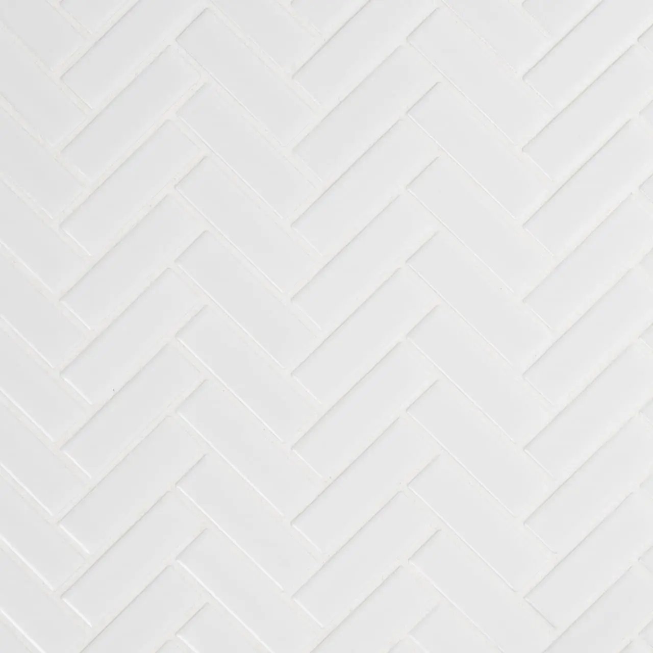 White Glossy Herringbone Mosaic Porcelain close up