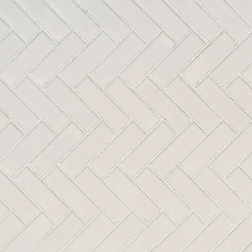 White Glossy Herringbone Mosaic Porcelain close up