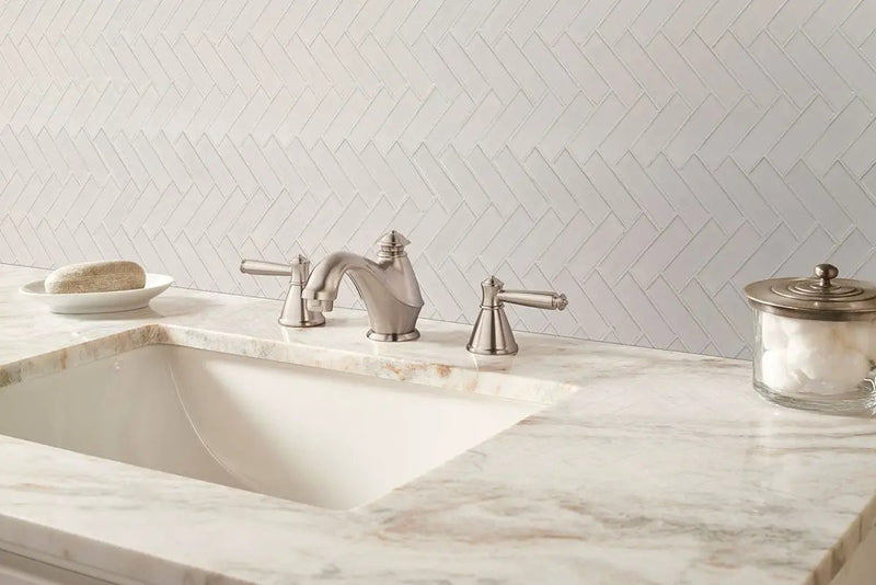White Glossy Herringbone Mosaic Porcelain in a finished room