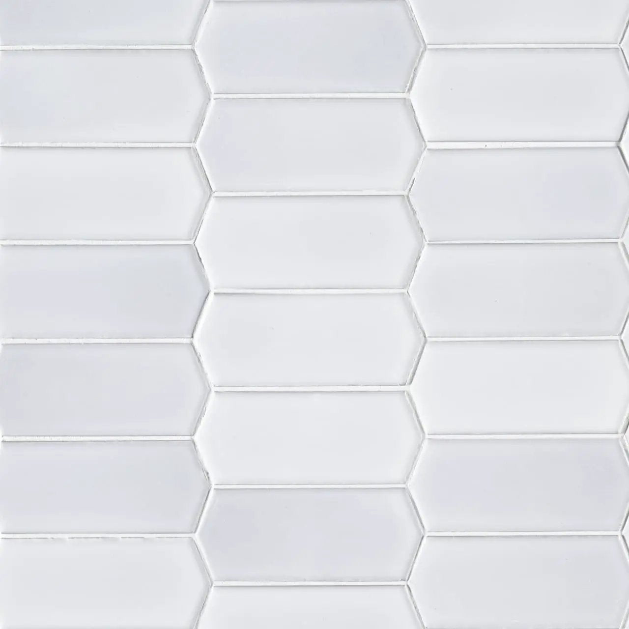 Retro Picket Bianco 8mm Glossy Pattern Porcelain Mosaics close up
