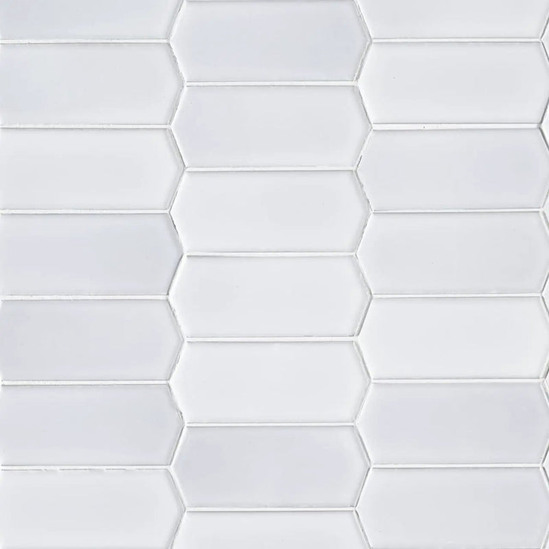 Retro Picket Bianco 8mm Glossy Pattern Porcelain Mosaics close up