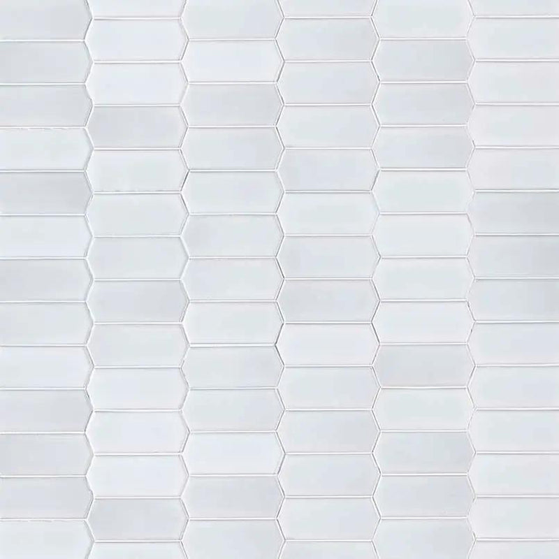 Retro Picket Bianco 8mm Glossy Pattern Porcelain Mosaics close up