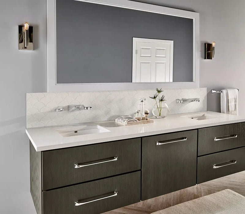 White Glossy Fish Scale Mosaic Porcelain in a finished room