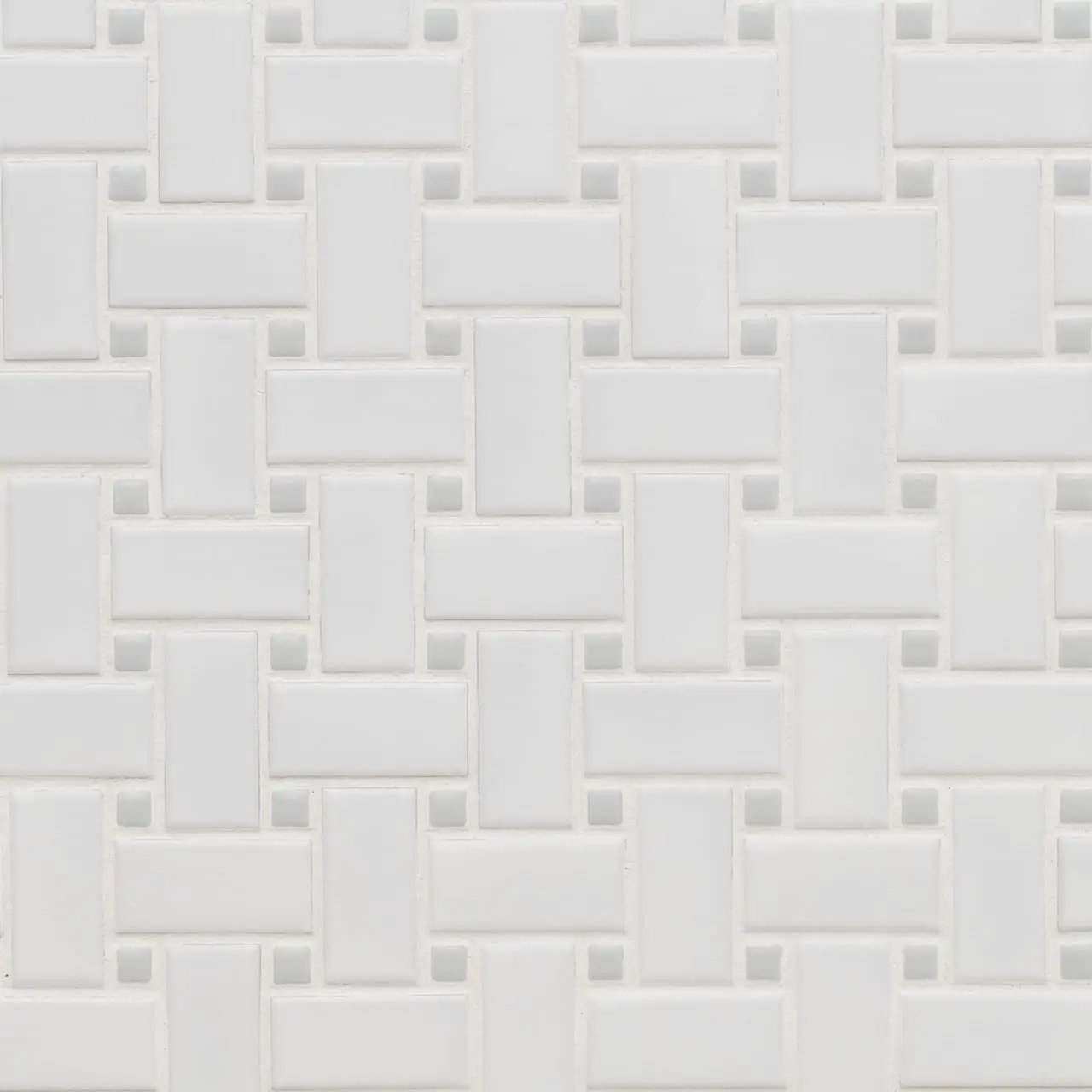 White And Gray Matte Basketweave 6mm Pattern Porcelain Mosaics close up