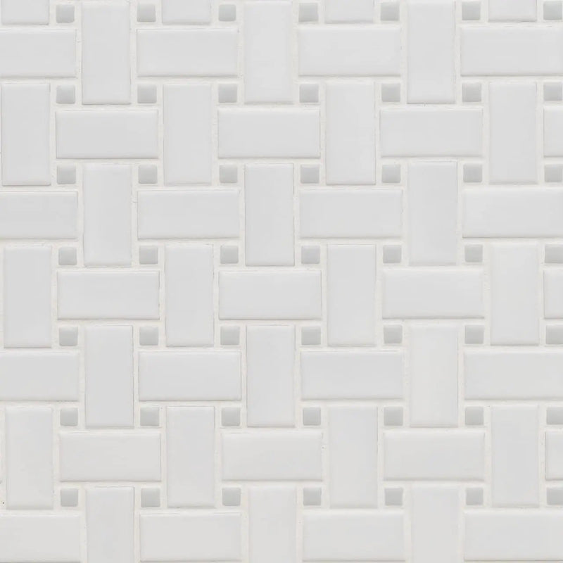 White And Gray Matte Basketweave 6mm Pattern Porcelain Mosaics close up