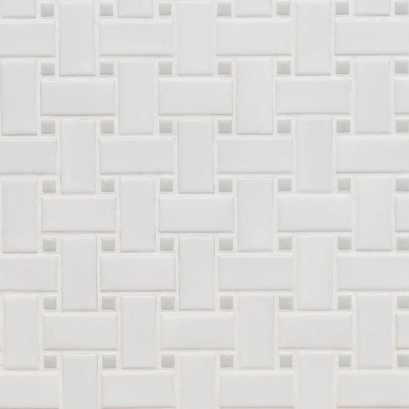 White And Gray Matte Basketweave 6mm Pattern Porcelain Mosaics close up