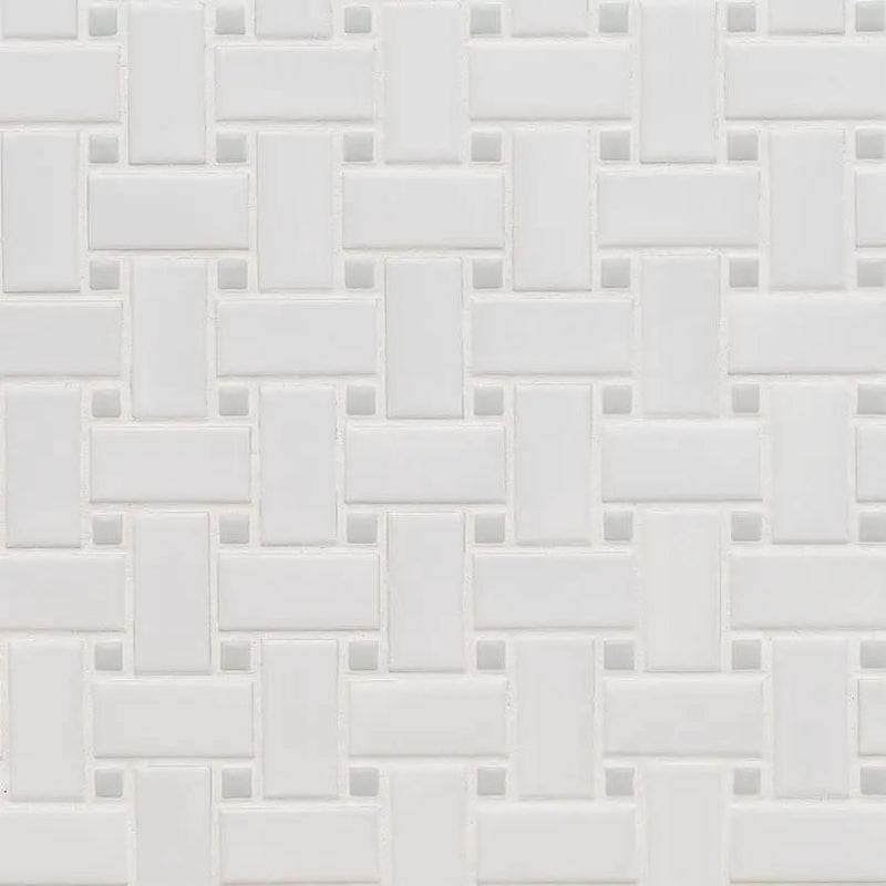 White And Gray Matte Basketweave 6mm Pattern Porcelain Mosaics close up